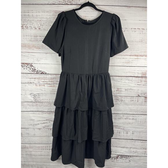 Charley's Boutique Dress Women's Large Tiered Ruffle Short Sleeve Midi Layered - Picture 6 of 11
